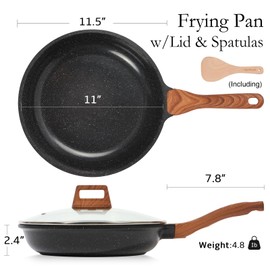 ESLITE LIFE Nonstick Ceramic Frying Pan Skillet with Lid, Non-Toxic Egg Omelette Kitchen Cooking Pans Compatible with All Stovetops (Gas, Electric & Induction), PTFE & PFOA Free (Black, 11" w/Lid)