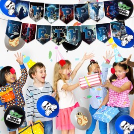 46 Pcs War Birthday Decorations, Cartoon Theme Party Supplies for Kids Boys Girls, Include Happy Birthday Banner, 25Cake Topper, 20Balloons