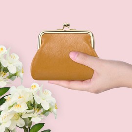 Coin Purse, Small PU Leather Change Purse, Coin Wallet with Clasp, Car Change Holder Pouch for Woman Men Kids Girls, Brown