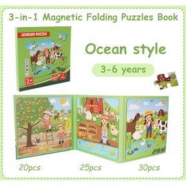 Homewit 3-in-1 Magnetic Puzzles, Magnetic Game Book from 2 for Children, 20-25-30 Pieces Puzzle Children with Underwater World Theme, Activity on the Plane Toddler