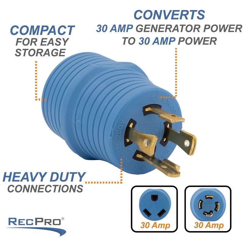 RecPro RV 30 Amp 4-Prong to 3-Prong Power Adapter |