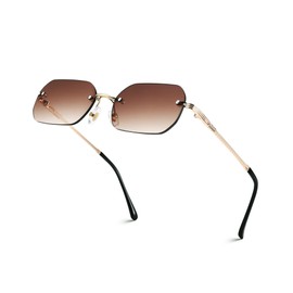 Pro Acme Rimless Rectangle Sunglasses Small Frameless Brown Tinted Shades Glasses Men Women Retro Fashion(brown)