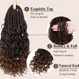 Goddess Box Braids Crochet Hair 10 Inch Bohemian Box Braids Crochet Hair with Curly Ends Boho 3X Synthetic Crochet Braiding Hair for Women (8 pack, 1b/30#)