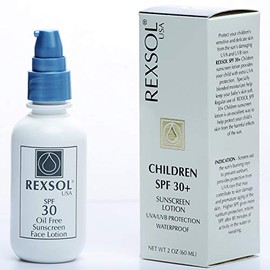 REXSOL Children SPF 30+ Sunscreen UVA/UVB Protection Waterproof | Enriched with vitamins A, C, E and natural plant extracts | With nourishing moisturizers and anti-oxidants. (60 ml / 2 fl oz)