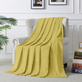 FY FIBER HOUSE Fleece Cuddly Blankets with Snake Line, Extra Soft Fluffy Blankets, Lightweight, Cosy Microfibre Sofa Blanket / Wool Blanket for Office, Armchair and Camping, 130 x 150 cm, Mustard