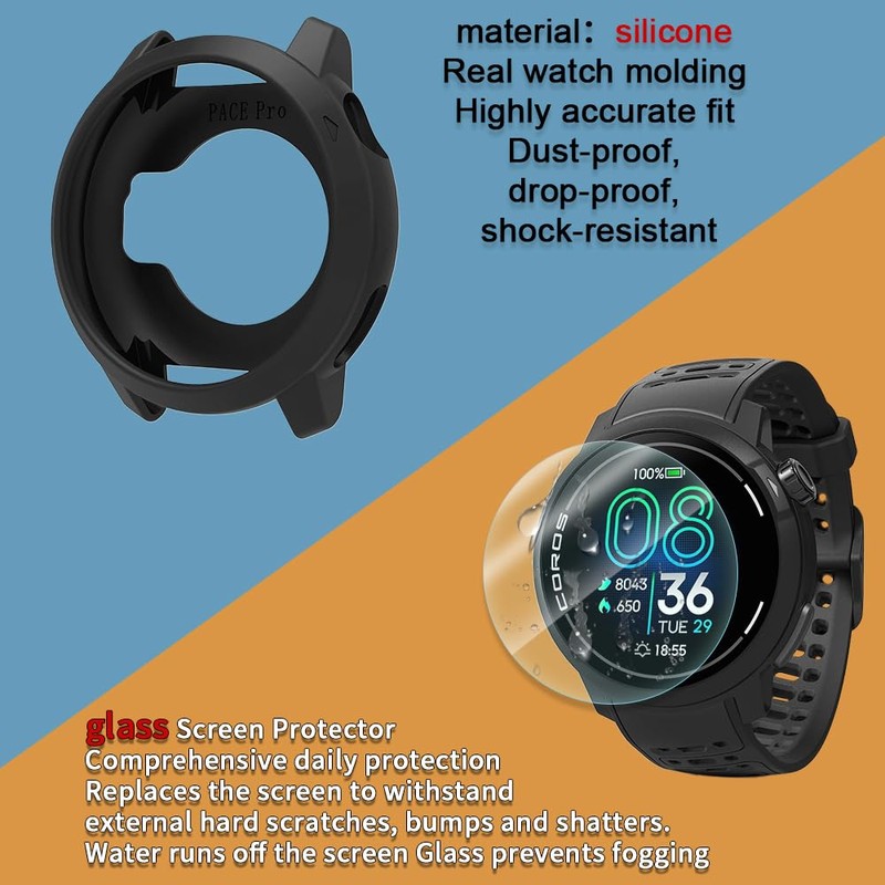 ISRcnst Compatible for Coros Pace Pro Screen Protector，HD Tempered Glass