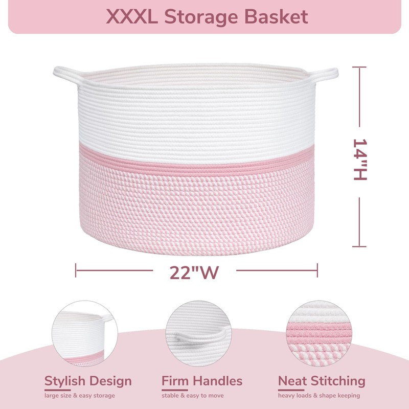 CHICVITA Extra Large Cotton Rope Woven Basket, XXL Throw Blanket