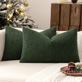 MIULEE Set of 2 Christmas Dark Green Throw Pillow Covers 12x20 Inch Decorative Couch Pillow Covers Textured Boucle Accent Solid Pillow Cases Soft for Cushion Chair Sofa Bedroom Livingroom Home Decor
