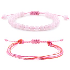 2er Set Surfer Armband Herren & Damen Naturstein Perlen Armbänder für Männer Frauen Unisex Einstellbare Wasserdichte Seil Armbänder Set Armband