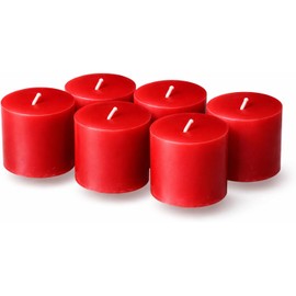Velas Rojas Pack de 6, 6×5 cm, pabilo ecológico, 40 horas de duración y aroma manzana canela. Ideales para ambientación romántica, pasión y energía en el hogar. Velas El Rosario