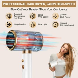 LURICO Haartrockner,2400W lonen Haartrockner, Professioneller Schnelltrocknender föhn mit Knopf warm/kalt,3 Temperatureinstellungen,2-Gang,Föhn mit Diffusor für Friseursalon, Reise und Zuhause