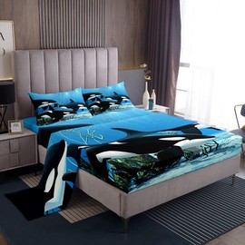 Erosebridal Killer Whale Bedding Sets Orcinus Orcas Fitted Sheet The Underwater World Jellyfish Bed Sheets for Kids Boys Girls Deep Sea Animals Marine Life Sheet Set 3 Pieces Child Room Decor Twin