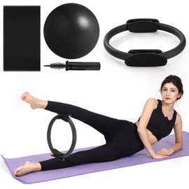 QYJinlida Pilates Ring, Pilates Ring Circle and Ball Set, 12 Inch Magic Circle Pilates Ring,9 Inch Small Exercise Ball,Resistance Bands Set, Home Pilates Equipment for Women(Black)