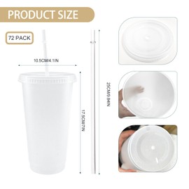 YOUKE OLA 72 Pack Plastic Tumblers with Straw and Lid Reusable Plastic Cups Drinking Straw Tumbler Bulk Customizable Iced Coffee Cup Water Bottle for Vinyl DIY Parties Birthdays 24oz Frosted