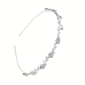 KDDOM Women's Crystal Flower and Leaves Crown Headband,Bridal Headpiece Wedding Headband (Silver)