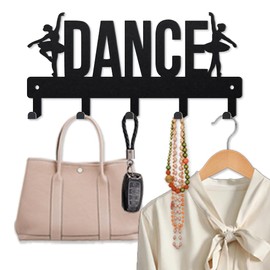 MAYJOYDIY Dance Ballet Metal Key Hook for Wall Ballerina Coat Rack 9.8×4.7inch Black Art Decor Key Holder with 5 Hooks for Gift Dance Classes Hats Towels Bags Hanging