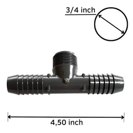PVC Barbed Tee Fitting - 3/4 PVC Tee Barb Fitting - 3/4 Inch Barbed Insert Tee x 3/4 MNPT - Hose Barb Fittings for Tubing Hose Water Line - SCH 40 Barbed Hose Tee Fitting – Barbed Tee PVC Fitting
