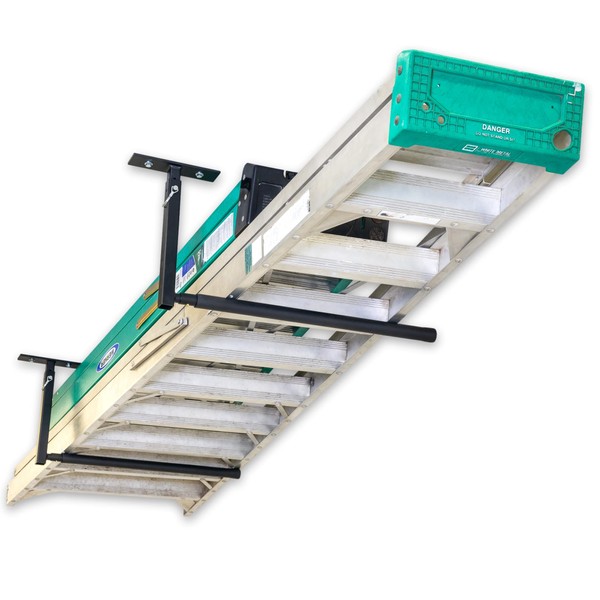StoreYourBoard Adjustable Ladder Ceiling Rack, Garage Storage Mount, Folding Ladders,