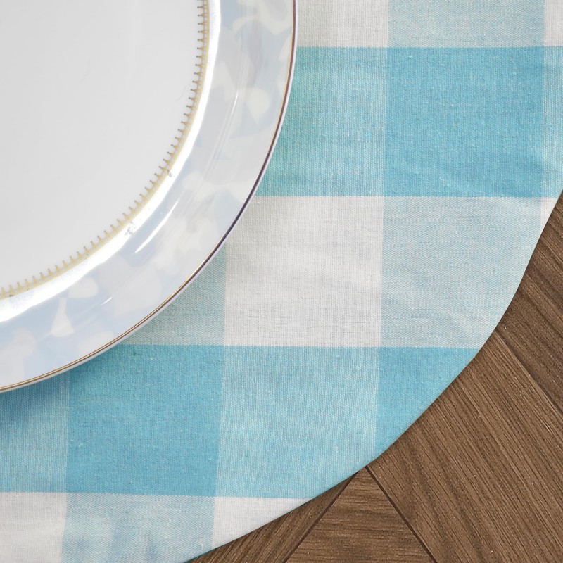 Sky Blue & White Cotton Buffalo Check Round Placemat, Set