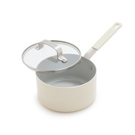 GreenPan x Bobby Flay 1.67QT Nonstick Saucepan with Glass Lid, PFAS-Free Diamond Ceramic, Induction Suitable, Stay-Cool Silicone Handle, Easy Clean Dishwasher & Oven Safe, Chef Pan, Cream