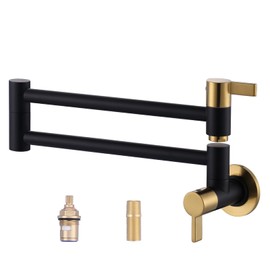 ARCORA Modern Pot Filler Faucet Wall Mount - Black and Gold, Folding 2 Handle With Double Joint Swing Arms, Brass Stove