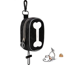 YUCHIYA Soft Dog Poop Bags Holder with Leash Clip & Elastic Cord Doggie Waste Bag Dispenser Pouch with Zipper Fabric Waterproof Lightweight with 4 Rolls of Grey Dog Waste Bags (Navy Blue)