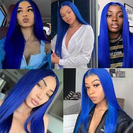 CnumGunm Pure Blue Human Hair Bundles - 26, 28, 30 Inch - Straight, Dark Blue - 300g
