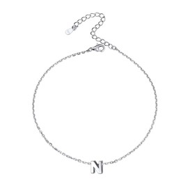 SILVERCUTE Women's Anklets Initial N Sterling Silver Chain Ankle Bracelets for Women Girls