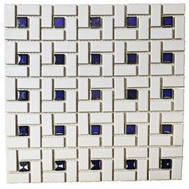 Spiral Pattern Porcelain Tile Matte White with Shiny Cobalt Dots - Pinwheel Design