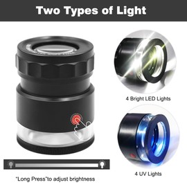 10x Loupe Magnifier Rechargeable Jewelers Loupe with UV and LED Lights, Illuminated Eye Loop Adjustable Focus Jewelry Magnifying Glass with Detachable Reticle Scale for Gemstones Identification