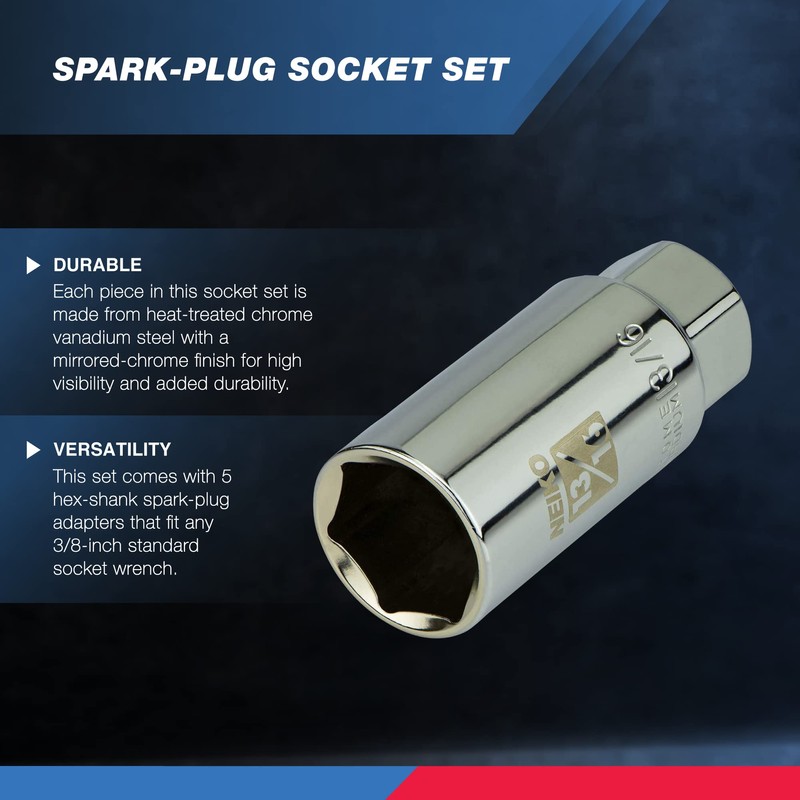 Neiko 02500A 3/8" Drive Spark Plug Socket Set, 5 Piece,