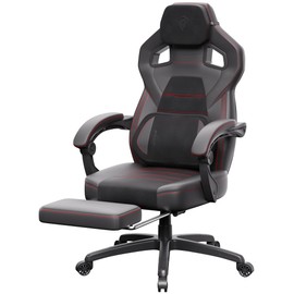 Dowinx Gaming Chair with Footrest and Massage Lumbar Support, Big and Tall Gaming Chairs for Adults, High Back Computer Chair PU Leather for Office Gaming, Black