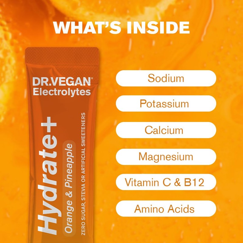 DR.VEGAN Hydrate+ | Hydration Sachets, Zero Sugar Electrolyte Powder |