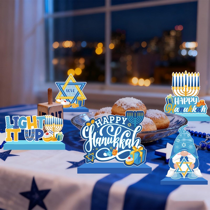 Hanukkah Decoration Wood Table Centerpiece for Home Happy Hanukkah Signs