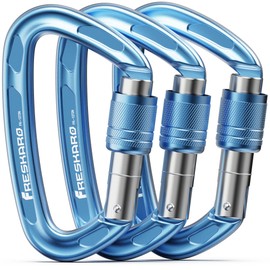 FresKaro Climbing Carabiner Clips, Heavy Duty Carbineers, Screw Lock, UIAA Certified, 25kN Screwgate Locking, 7075 Aluminium, Lightweight, Rust Proof, for Rappelling, Hiking etc, 4Inch, Blue, 3Pack