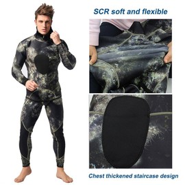 Nataly Osmann Camo Spearfishing Wetsuits Men 3mm /1.5mm Neoprene 2-Pieces Hooded Long Sleeve Scuba Diving Suit Full Body Keep Warm Snorkeling Suits…