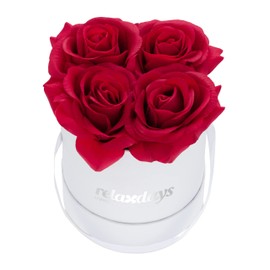 Relaxdays Round Rose Box, 4 Roses, Flower Box, White, Long Shelf Life, Gift Idea, Decorative Flower Box, Choice of Colours