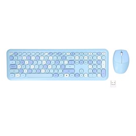 Keyboard Mouse Combo 2.4G Retro Multi Color Mute Cover Wireless Keyboard and Mouse SetBlue