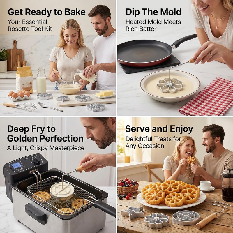 6 Pack Bunuelos Molds with Handles, Rosette Timbale Iron Set,