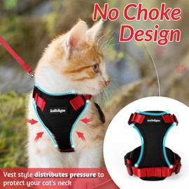 rabbitgoo Cat Harness and Leash for Walking, Escape Proof Soft Adjustable Vest Harnesses for Cats, Easy Control Breathable Reflective Strips Jacket, Black & Red, XS