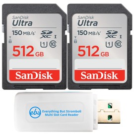 SanDisk 2-Pack Ultra 512GB Memory Card (SDSDUNC-512G-GN6IN) Bundle with (1) Everything But Stromboli MicroSDXC & SD Card Reader
