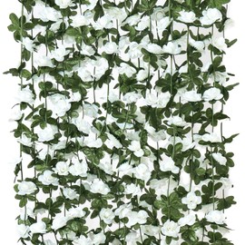 KHOYIME 8 Pack 64 FT Artificial Flower Garland, Fake White Roses Vines Silk Flowers Faux Plastic Outdoor Hanging Floral Ivy Garland Decoration for Wedding Arch Bedroom Home Wall Backdrop Room Decor