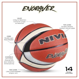 Nivia Engraver Basketball | Color: Red | Size: 6 | Soft Rubberized Moulded | 14 Panels | Material Core Bladder Latex | Suitable for Hard Surface | Machine Stitched | Match Ball for Men