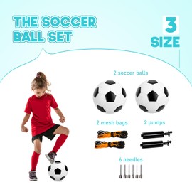 U&C Planet Kids Soccer Ball Size 3, 2-Pack Black White Classic Soccer Balls with 2 Pumps and 2 Mesh Bags, Great Gift for Toddler Boys Girls Ages 3-8, Indoor Outdoor Fun and Games