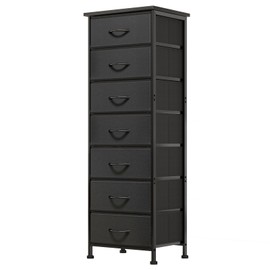 Fixwal Black Tall Skinny Dresser for Bedroom, Narrow Storage Dresser Organizer with 7 Fabric Drawers, Nightstand Furniture in Closet, Entryway, Hallway