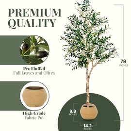 CASA MODERNO 6.5FT Fake Olive Tree - Faux Olive Tree - Olive Trees Artificial Indoor with Decorative Pot for Home, Office and Indoor Decor - Lifelike Greenery