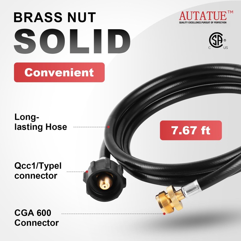 AUTATUE Propane Hose，8ft Propane Tank Adapter,Converts 1 lb to 20