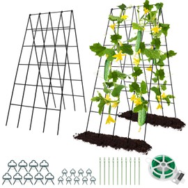 Trellis for Climbing Plants Outdoor, Rifny 16.5 x 40 Inch Metal Cucumber Trellis with Plant Clips Twist Ties, Garden Plant Trellis Arch Support for Vegetable Pea Tomato (Black, 2 PCS)