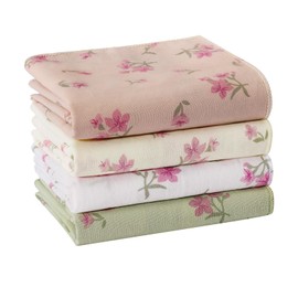 HOULIFE Women's Handkerchiefs with Floral Print Vintage Women's Handkerchiefs 60s Soft Cotton Women's Handkerchiefs Colourful Flowers Handkerchief 35 cm x 35 cm / 13.8 x 13.8 inches, Colour: 1-4