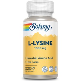 L-Lysine 1000mg - 60 Vegan Capsules not Powder - Double Strength l Lysine - Amino Acid Supplement - Non GMO & Lab Verified - Solaray